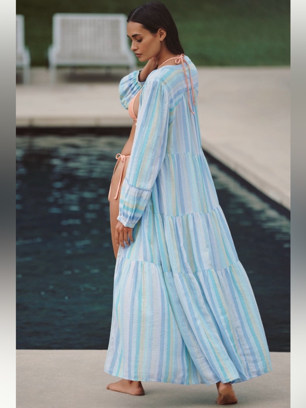 Anthropologie Coastal Boho Celandine Blue Sea Stripe Maxi Dress NWT S Flowy - Picture 4 of 11